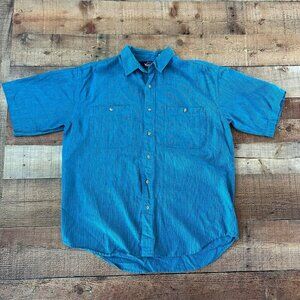 Woolrich Mens  Size L Aqua Blue Button Up Shirt Short Sleeve Two Chest Pockets
